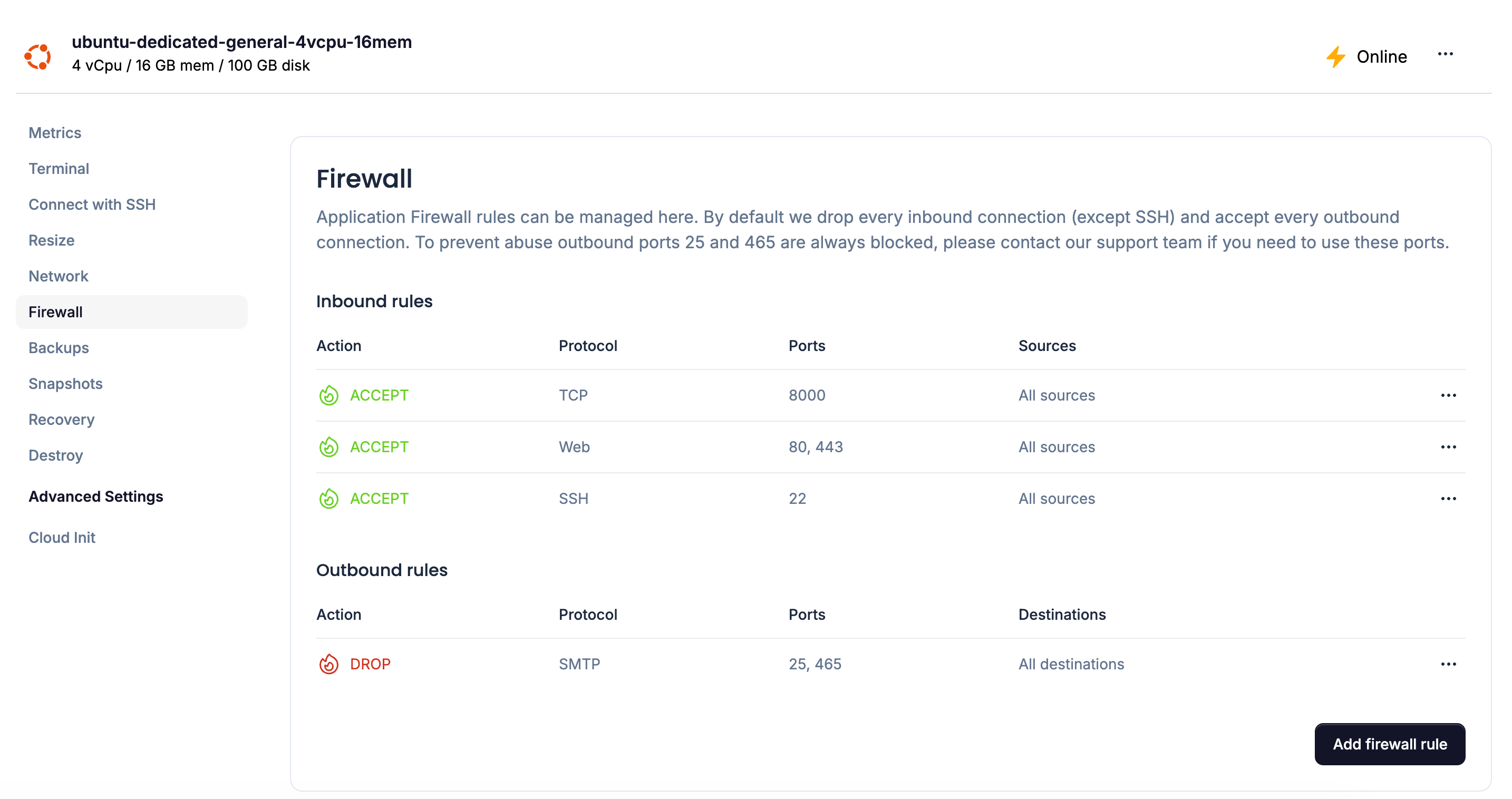 Firewall settings for Netbox